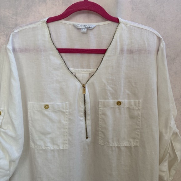 Ellen Tracy womens shirt size XXL 100% linen roll-tab sleeve popover beach - Picture 2 of 13